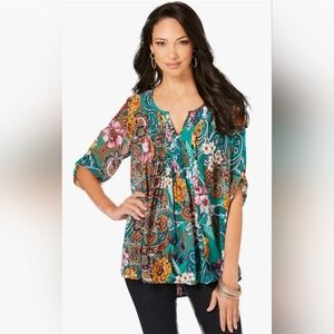 Women's Roamans Tara Pleated Big Shirt Top Size 24w Mature Lightweight Summer